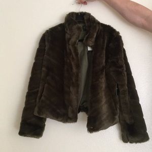 NWT faux fur green jacket